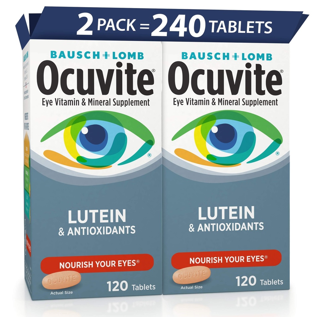 Ocuvite Eye ויטמין & מינרלים תוסף, Lutein & Antioxidant ויטמינים A, C, E, Zinc for Eye Health, ויטמינים לעיניים, 120 טבליות (Pack of 2)