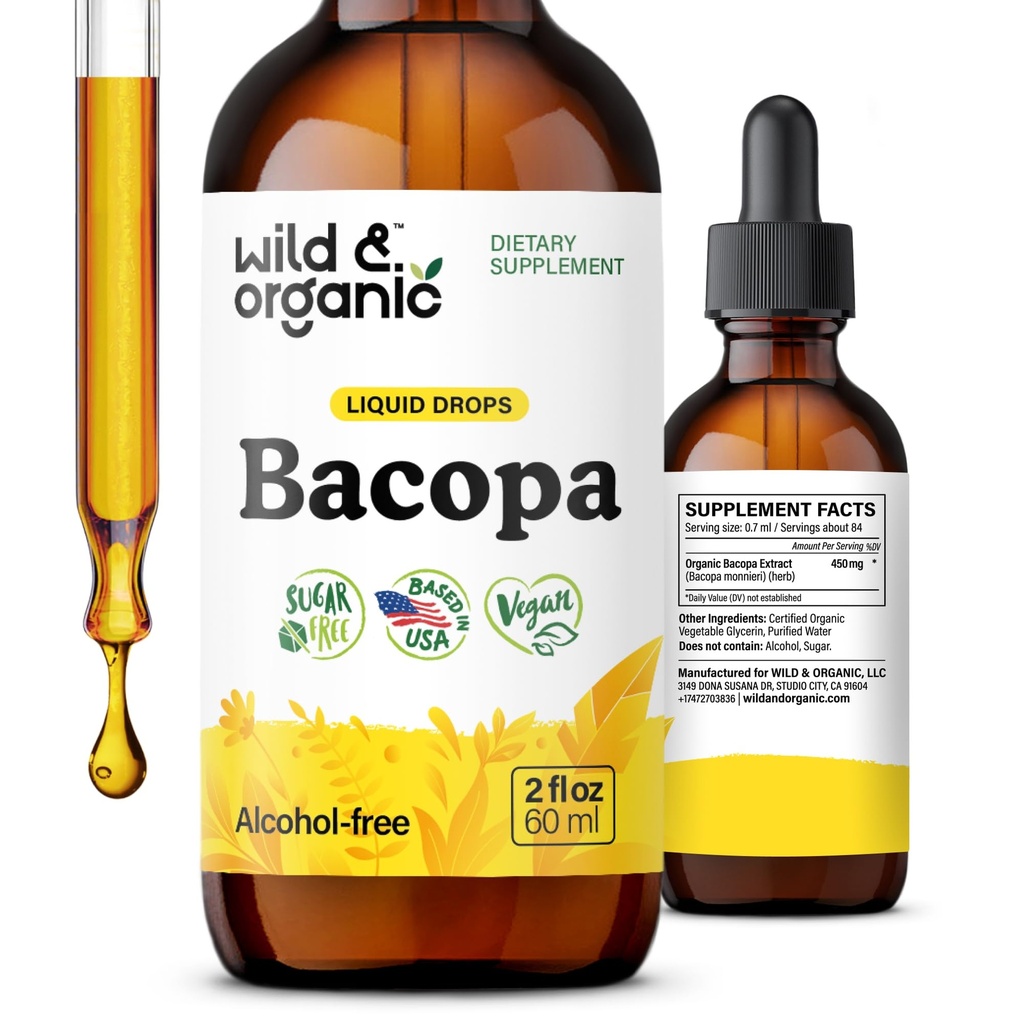 Wild & אורגני Bacopa Tincture - תמיכה Calm, פוקוס, קלרנס - Bacopa Monnieri נוזל - אלכוהול חינם טיפות עם תמצית ברהמיה - טבעוני, סוכר חינם - 2 מונטה אספקה - 2 oz oz oz oz oz oz oz oz oz oz oz oz oz oz oz