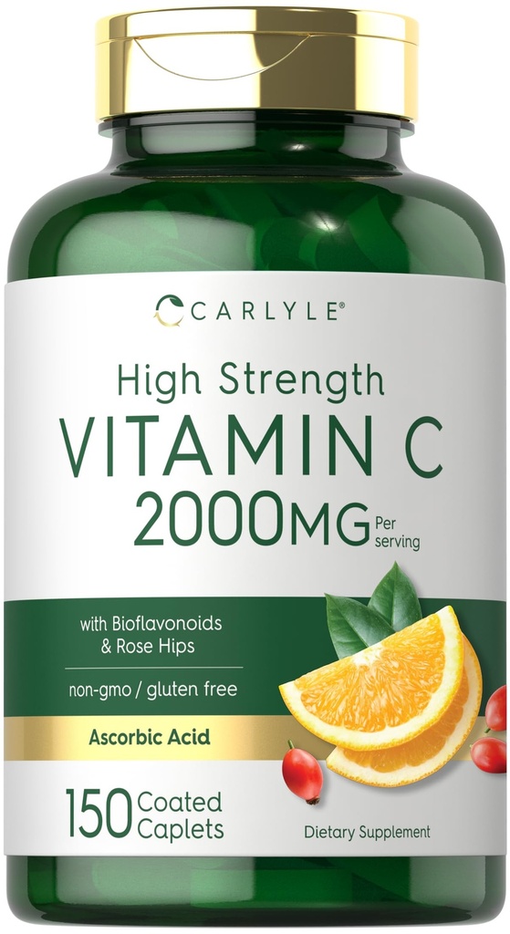 Karlyle ויטמין C 2000 מ"ג | עם Rose Hips | 150 Caplets | Vegetarian, non-GMO, Gluten Free Supplement