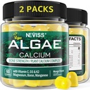 (2 Pack) Calcium Gummies לנשים, סוכר חינם Calcium תוספת של אלגה בת קיימא (3rd Party Tested) עם ויטמין D3 K2, C, Zinc, Boron, Manganese עבור כוח העצם, Calcium Absoption, טבעוני