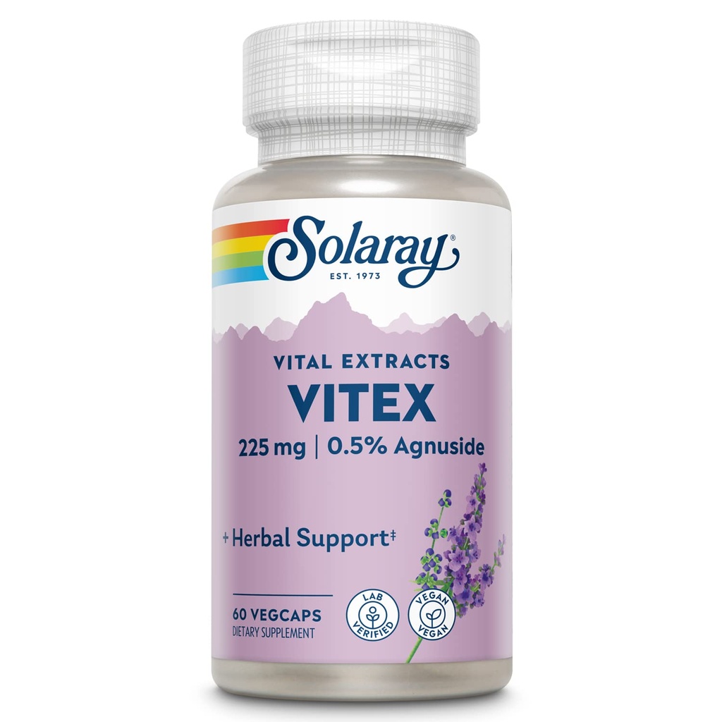 SOLAרי Vitex ברי לחלץ 225 מ"ג - תוספת Chasteberry לנשים - תמיכה הורמונלית מסורתית - Chaste עץ ברי - טבעוני, מעבדה מאומת - 60 משרתים, 60 VegCaps