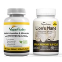 שם הסרטון: Vegan Vitality Brain Nutrition Bundle - Lions Mane Nootropic כמוסות ו- Multivitamins טבעוני. תוספי כוח גבוהים המבוססים על צמחים עבור זיכרון והתמקדות ובריאות כוללת עבור טבעונים וצמחונים