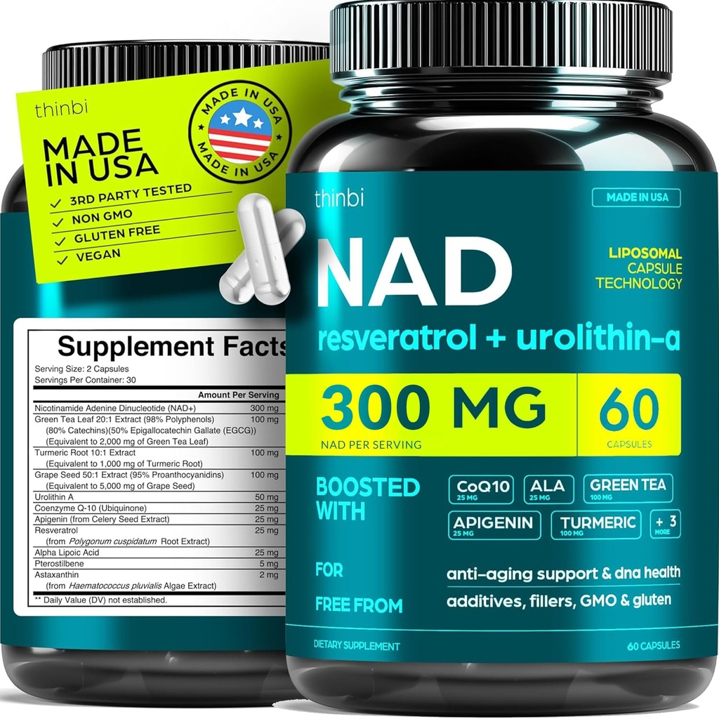 NAD תוספת 300Mg תוספת כוח NMN Alternative Liposomal + תה ירוק לנשים וגברים w / Urolithin A, Resveratrol, CoQ10, Alpha Lipoic Acid