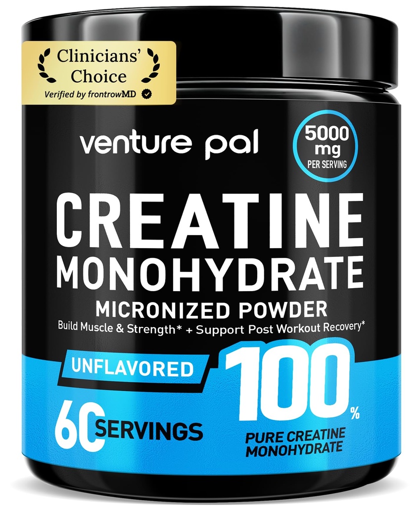 Venture Pal 100% Pure Micronized Creatine Monohydrate אבקה, Unflavored Creatine עבור נשים וגברים, טבעוני, Keto, Gluten חינם, 5 g (5000 מ"ג) לשרת, Creatina Monohidratada en Polvovotada en Polvo, טבעוני, Keto, Gluten Free, 5 g (5000 מ"ג) עבור המשרת, Creatina Monohidratada en Polvotada