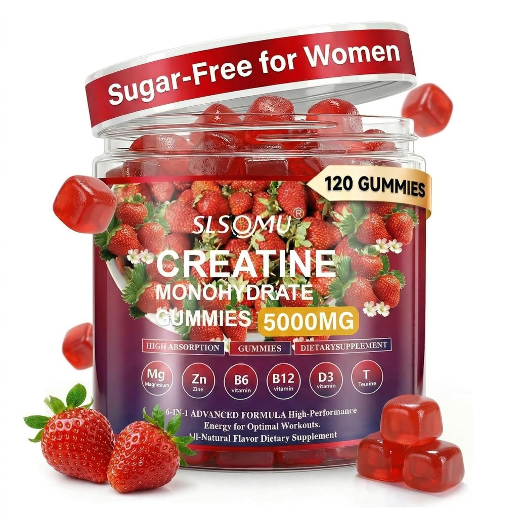 Creatine Gummies עבור נשים, 5000mg טרום עבודהout שריר כוח ותמיכה אנרגיה, 0 סוכר קרטין חניכיים עם L-Taurine, Zinc, B12 B6, Strawberry Flavor, טבעוני - 120 מסטיקים
