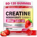 Creatine Monohydrate חניכיים, 5g Creatine חניכיים לנשים וגברים.Pre-Workout & שריר תמיכה, מכיל BCAA, Collagen, Sugar-Free, 120 Count Count