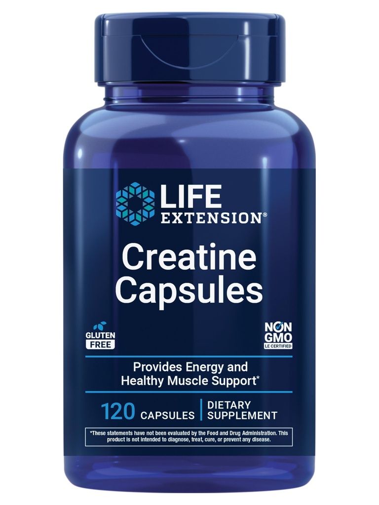 קפסולות לחיים הרחבות Creatine - Creatine Monohydrate - מקדם כוח, שריר Lean, מנוחה בריאה - non-GMO, Gluten-Free - 120 קפסולות