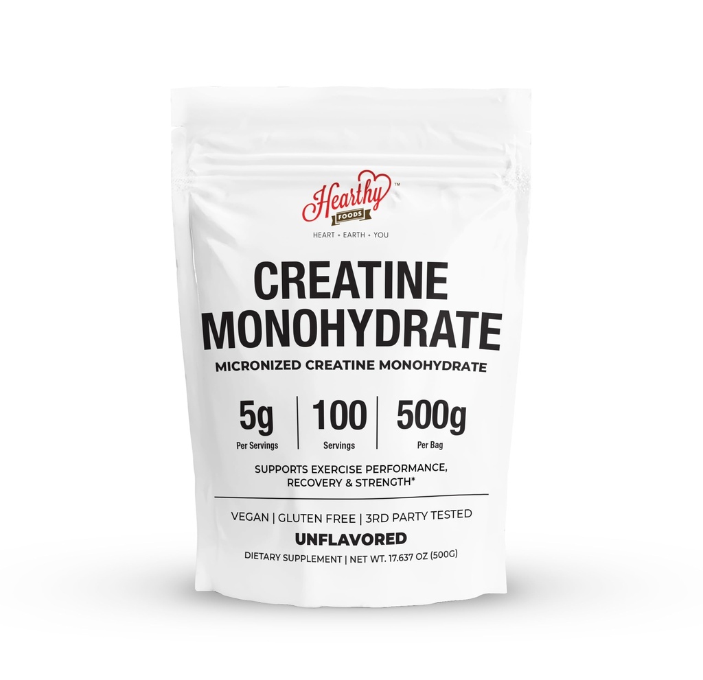 HEARTH FOODS Creatine Monohydrate אבקת Micronized 500G - 100 משרתים, 5000 מ"ג Per משרת (5g) - עבור גברים ונשים צמיחה ושיקום - UNFL.
