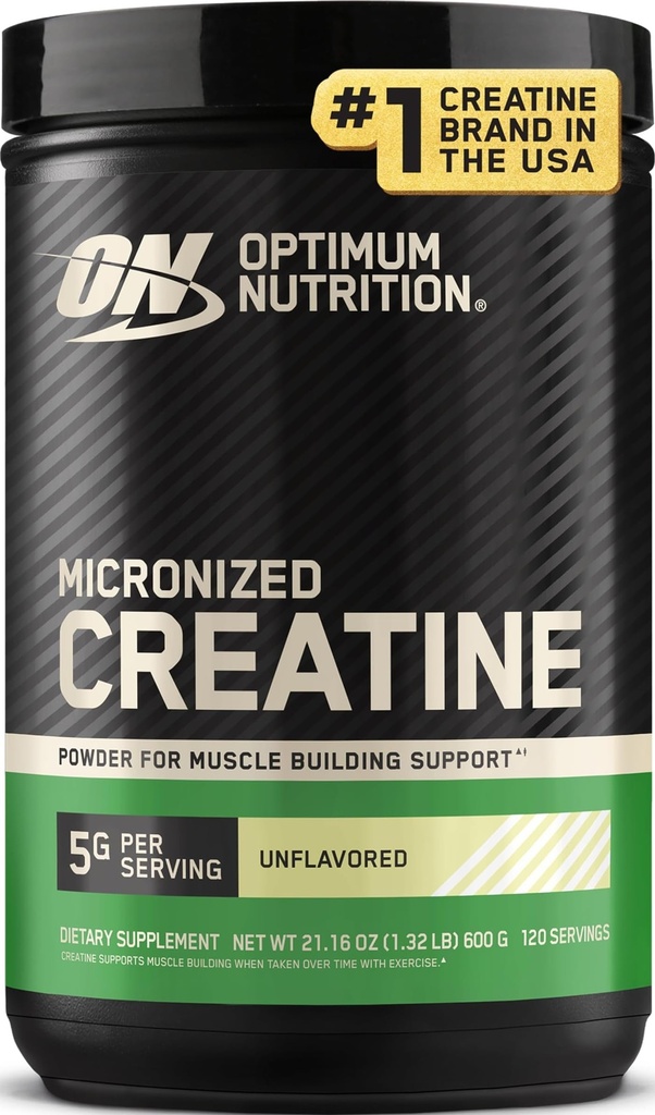 Optimum Nutrition Micronized Creatine Monohydrate אבקה, Unflavored, 120 משרתים, 600 גרמים (Packaging May Vary)