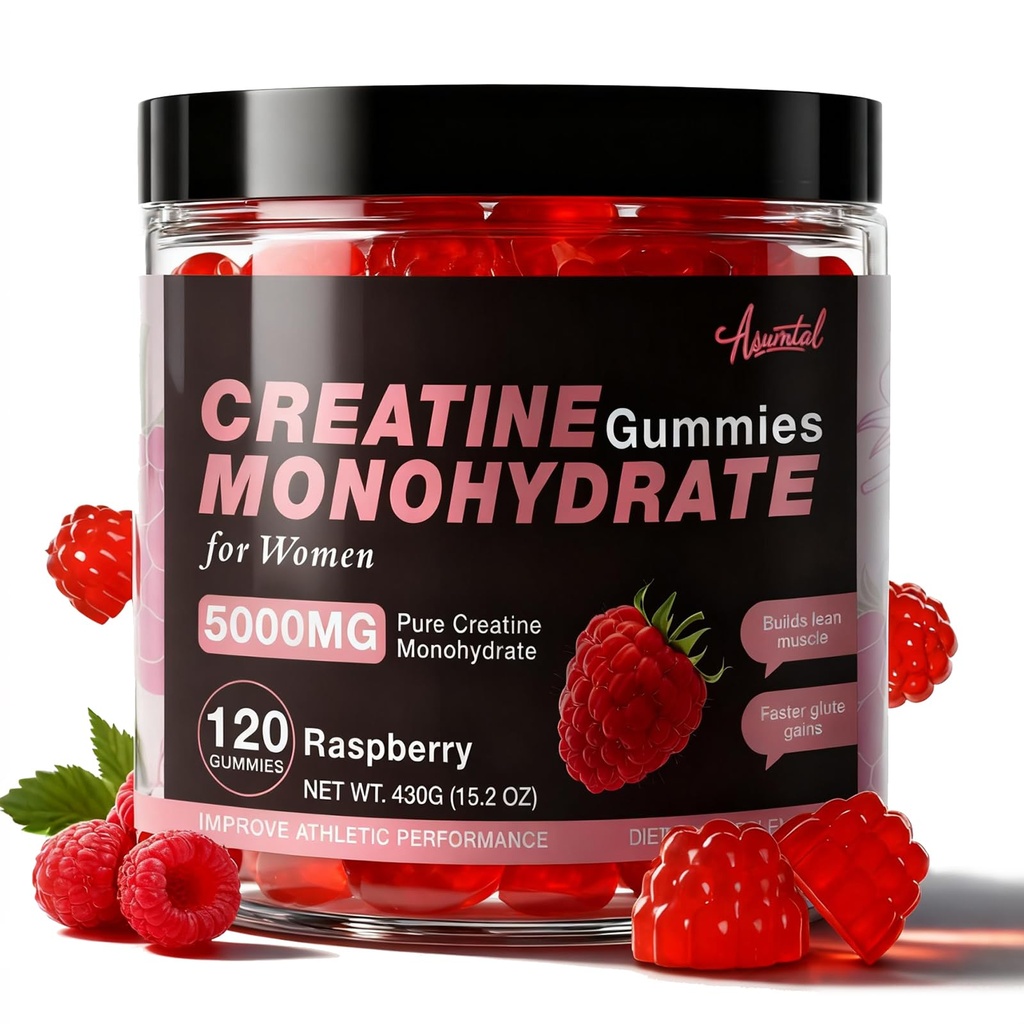 Creatine for Women MG, Creatine Gummies, Creatine Monohydrate תוסף עבור צמיחה שרירית, כוח ואנרגיה תמיכה, סוכר חינם טרום עבודה חניכיים 120 ספירת Raspberry Flavor