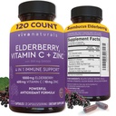 Viva Naturals Elderberry עם ויטמין C ו- Zinc (120 קפסולות) - 1000 מ"ג Sambucus Elderberry Immune תמיכה תוסף, Black Elderberry קפסולות למבוגרים, מבוגרים ויטמינים - 2 חודשים אספקה