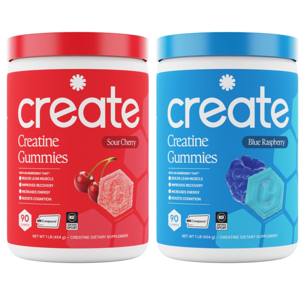 צור Creatine Monohydrate Gummies - Rocket Pop Duo - Blue Raspberry & Sour Cherry - Creatine Gummies for Women & Men, NSF Certified, 3rd Party Tested, Anti-Melting Formula, 180 הרוזן (2-Pack)