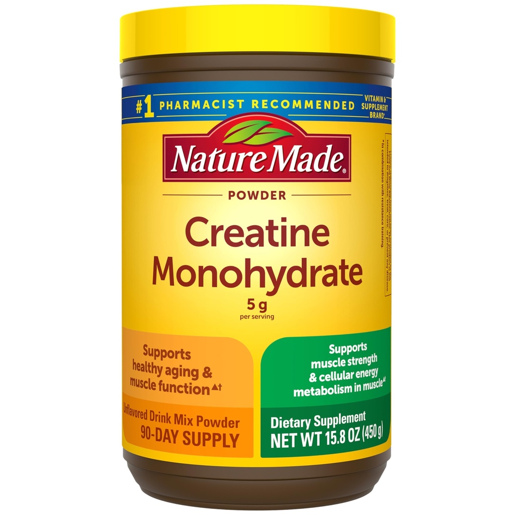 הטבע עשה אבקת Creatine Monohydrate אבקת 5 גרם לשרת, אבקת משקה Unflavored, תמיכה שרירים, 450 גרם, 90 יום אספקה