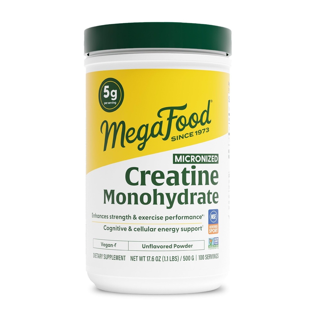Mega Food Micronized Creatine Monohydrate אבקת - Unflavored Post & Pre Workout אבקת עבור גברים ונשים - קוגניטיבית ואימון ביצועים תמיכה - NSF מוסמך עבור ספורט- 500 גרמות, 100 משרתות