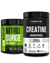 מפעל ג'ק Nitrosurge Pre-Workout & Creatine Monohydrate - אבקת טרום עבודה עם Creatine עבור צמיחה שרירית, כוח מוגבר, אנרגיה ללא סוף - Arctic White Preworkout & Unflaved Creatine