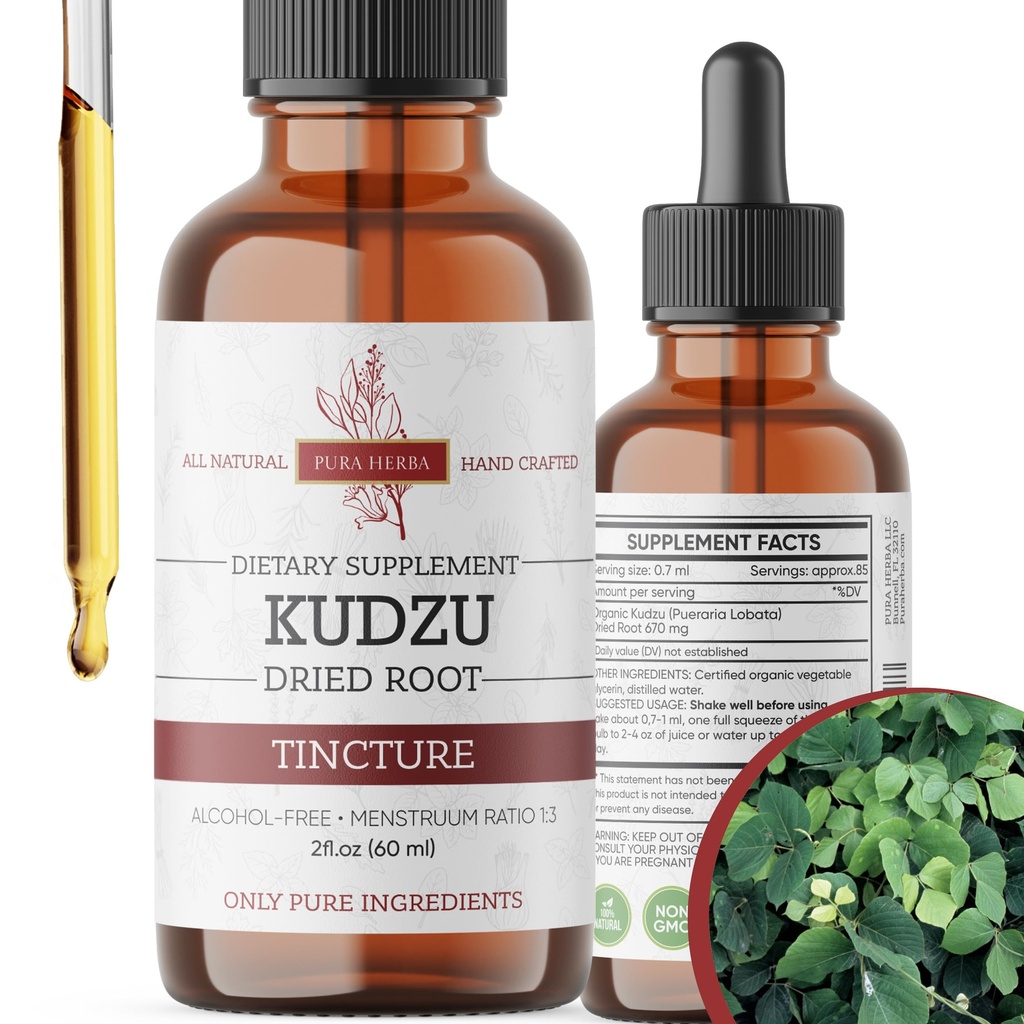 אורגני Kudzu Root Extract - אלכוהול חינם, תוספת טבעונית לתמיכה באלכוהול - 2 Fl Oz - non-GMO, המיוצר בארה"ב