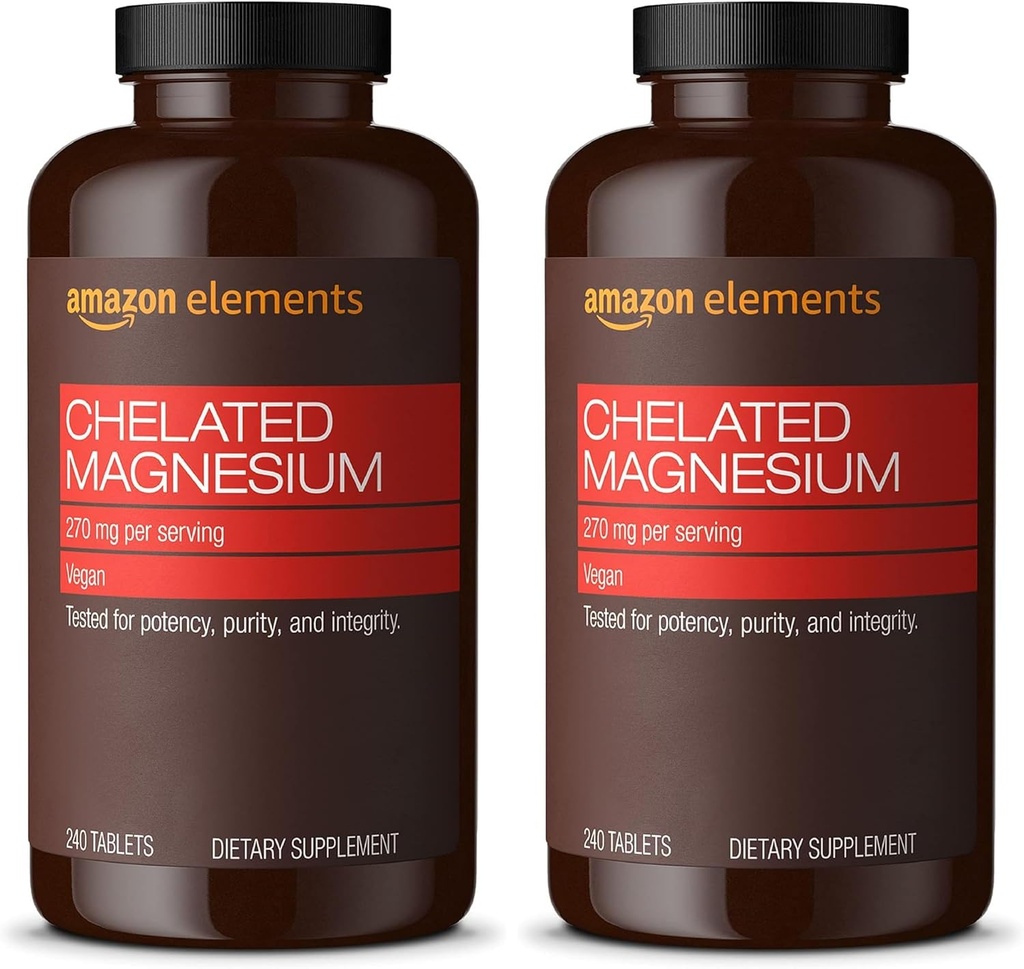 אלמנטים - Chelated Magnesium, 240 טבליות, 270 מ"ג לשרת, כמו Magnesium Glycinate Chelate, טבעוני (חבילה של 2)