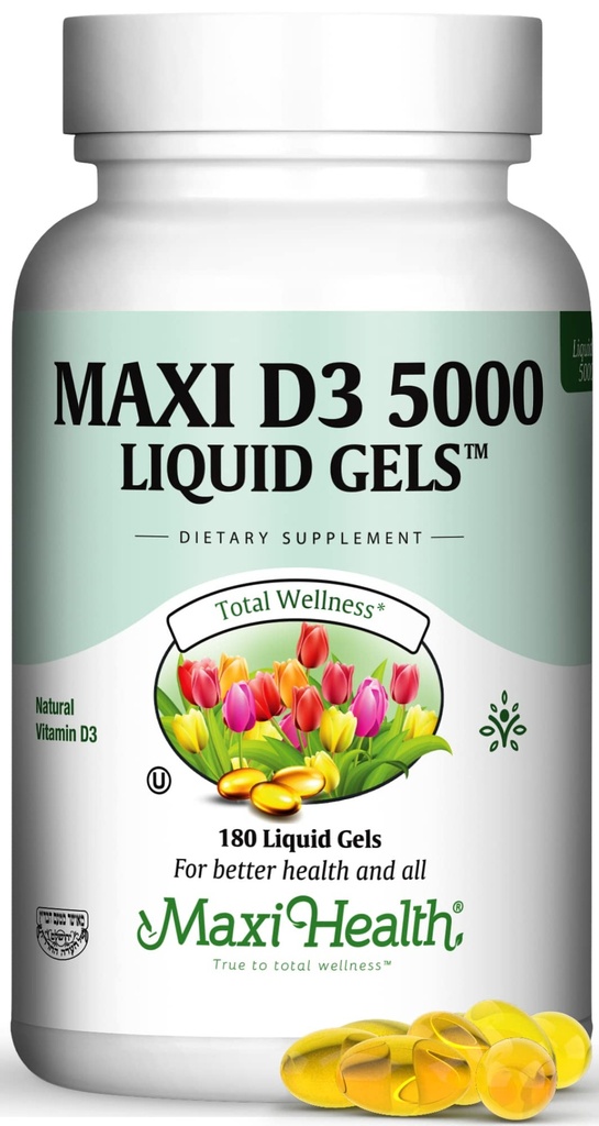 Maxi Health D3 5000 Liquid Gels - ויטמין D3 טבעי - תוספי תזונה - 180 קפסולות