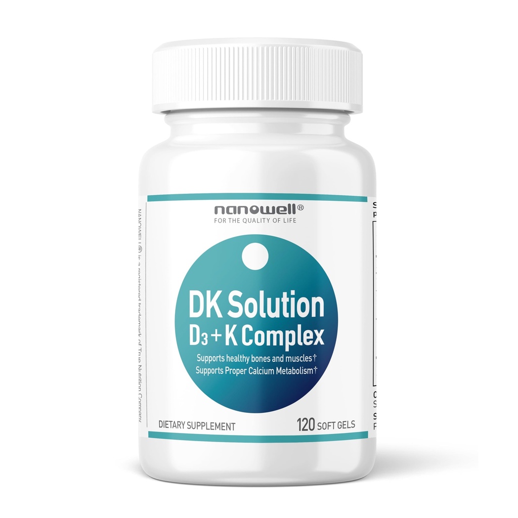 NANOWELL DK פתרון ויטמין D3 2000 IU (50 mcg) + K Complex - תוספת תזונתית עבור העצם, השרירים ו- Immune בריאות תמיכה - 120 Softgels, 120 יום אספקה
