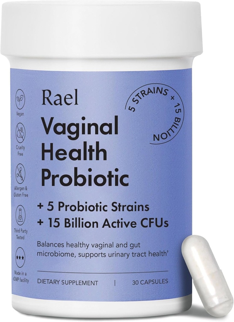 Rael Probiotics for Women - pH Balance Supplement with Prebiotics, Vaginal Immune Health, Yeast & פלורה תמיכה, Odor Control, טבעוני (30 משרתים)