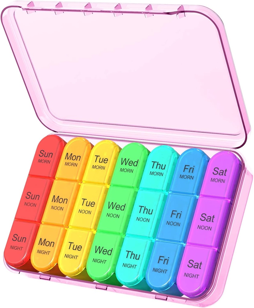Daviky Daily Pill Box מארגנת - 7 Day Pill Box עם 3 השוואתים, מחזיק ויטמינים ותרופות