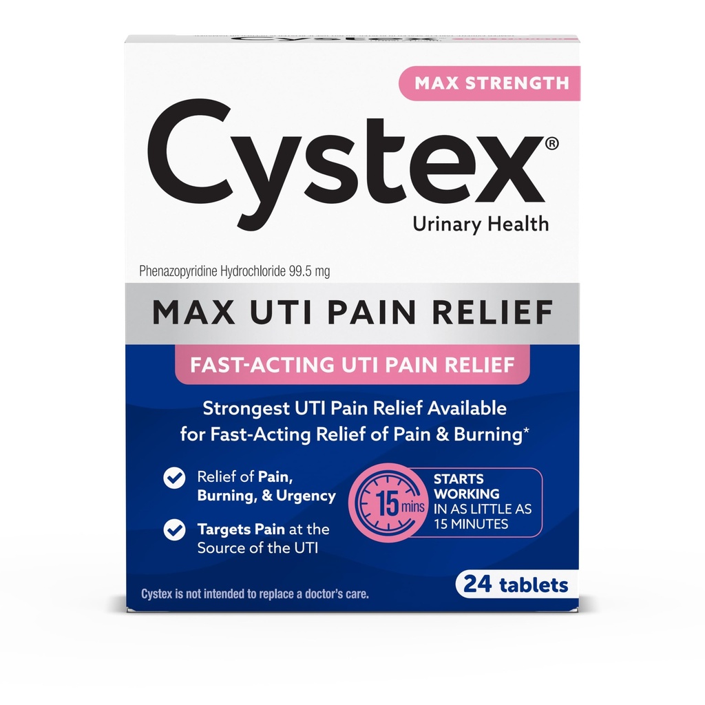 Cystex מקסימום-Strength UTI כאב טבליות - 99.5 מ"ג Phenazopyridine HCl עבור הקלה מהירה של Burning & Bladder Discomfort - 24Count