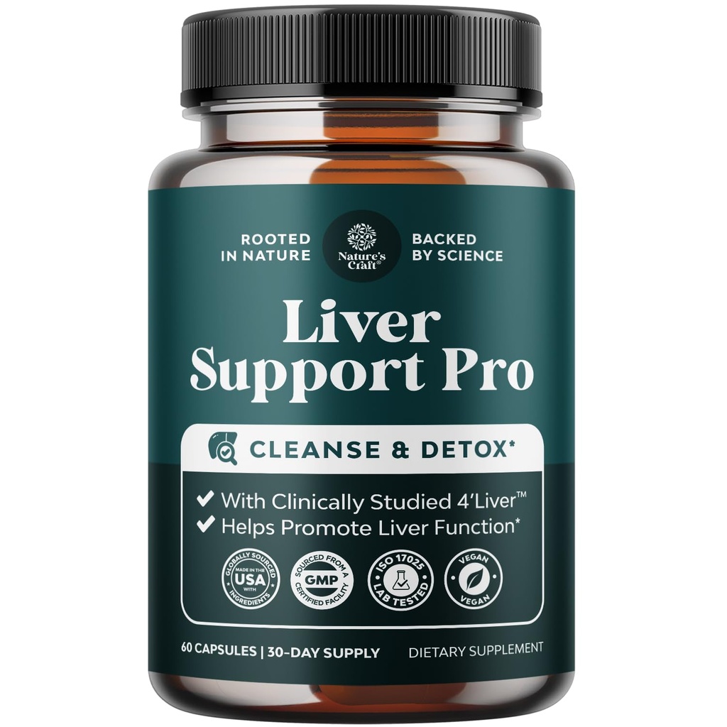 Pro Liver תומך תוסף - 2X יותר יעיל מ- Milk Thistle - Advanced Liver Health Supplement with Clinically Tested 4'Liver Cleanse Detox & Fix Support - 60 Count (Pack of 1)