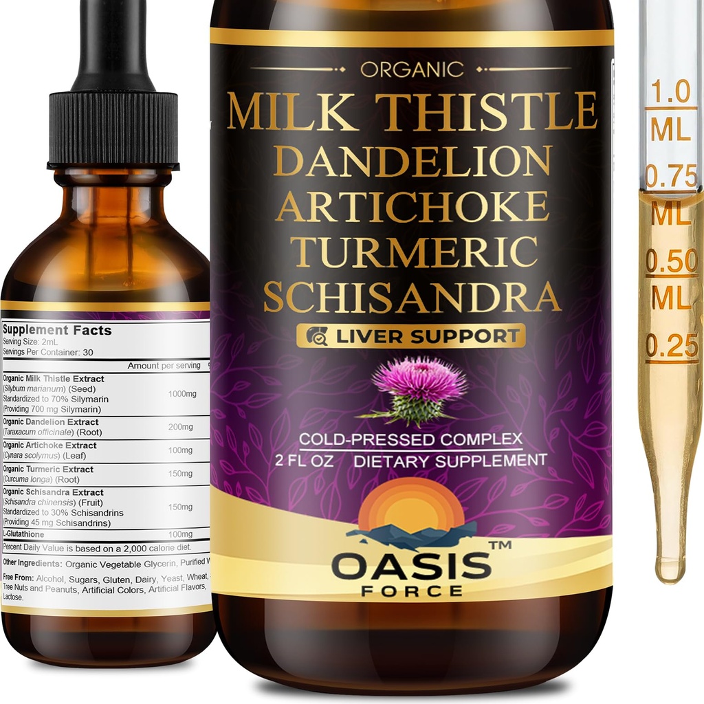 2 Pack Milk Thistle Drops for Liver Cleanse Detox & Fix, Milk Thistle לחלץ תוספת נוזלית עם Dandelion & Artichoke for Liver Support, טבעוני, אורגני, ללא אלכוהול, 4 FL OZ