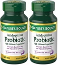 Nature's Bounty Lactobacillus Acidophilus Probiotic Supplement - Daily Probiotic for Women/Men Digestive Health, 100 מיליון אורגניזמים, Vegetarian,1 משרתים ליום,120 טבליות,(Pack of 2)