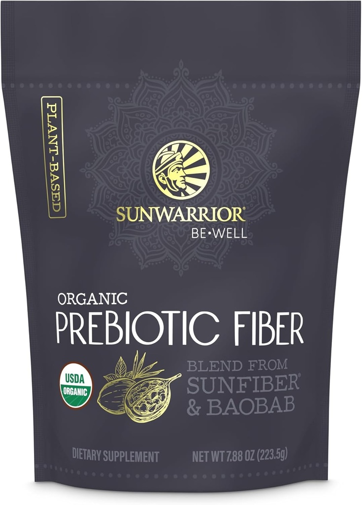 Sunwarrior Fiber Supplement Prebiotic Organic | Vegan Fiber Supplement Plant-Powered Gut Health Booster with Pure Ingredients for Digestive Harmony | Vegan & Non-GMO | 8oz Pouch (30 SRV) Be Well