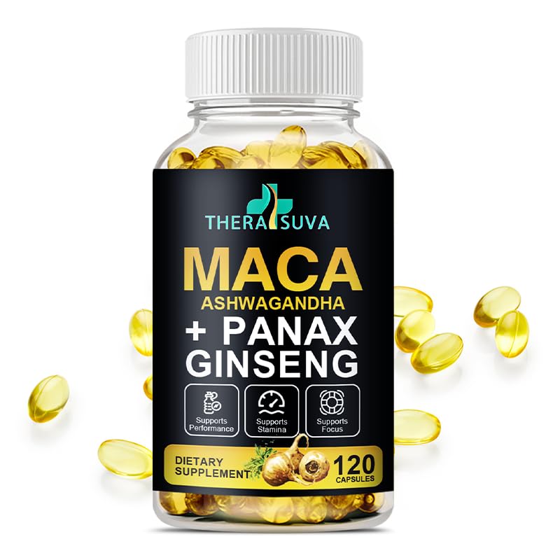 3 ב 1 Ashwagandha + Maca Root + Panax גינזנג - תוספת טבעית לאנרגיה, סטמינה, ותמיכה מתח, 120 Softgels