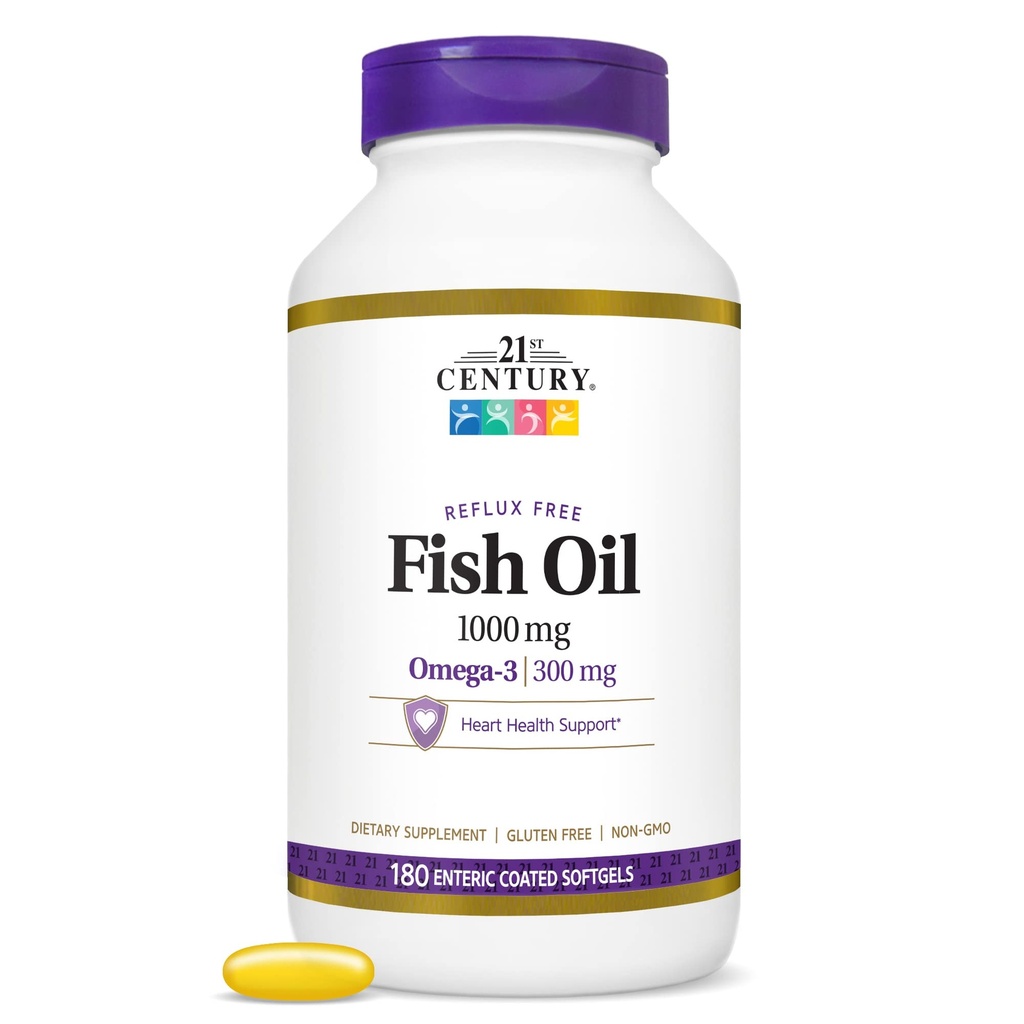 שמן דגים המאה ה-21 1000 Mg Enteric Coated Softgels, 180Count
