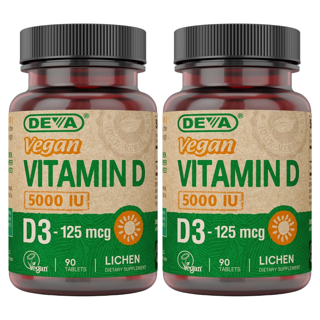ויטמין D3 5000 IU, תוסף שמש, 125 mcg של טבעוני D3, 90-Count בקבוק (Pack of 2)
