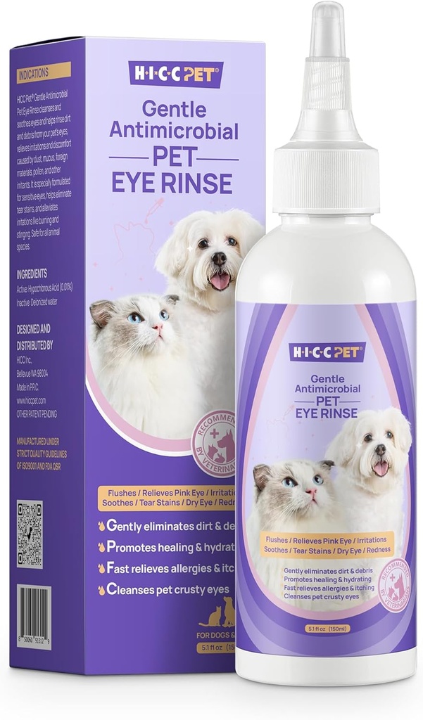 HICC PET Dog Eye Drops 5.1 טיפות עיניים oz עבור כלבים וחתולים Vet-Recommend כלב טיפול דלקת עיניים כדי Soothe זיהום אלרגיה אלרגיה אלרגיה, Relieve עיניים ורוד עיניים, Pet Tear Stain ניקויer