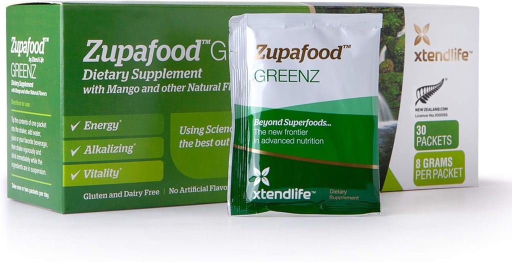 אבקת XtendLife Zupafood GREENZ - אבקת ירקות אורגניים אבקת Superfood Detox Juice Mix with Spirulina / Wheatgras for Gut Health, Detoxification and Strong Immunity