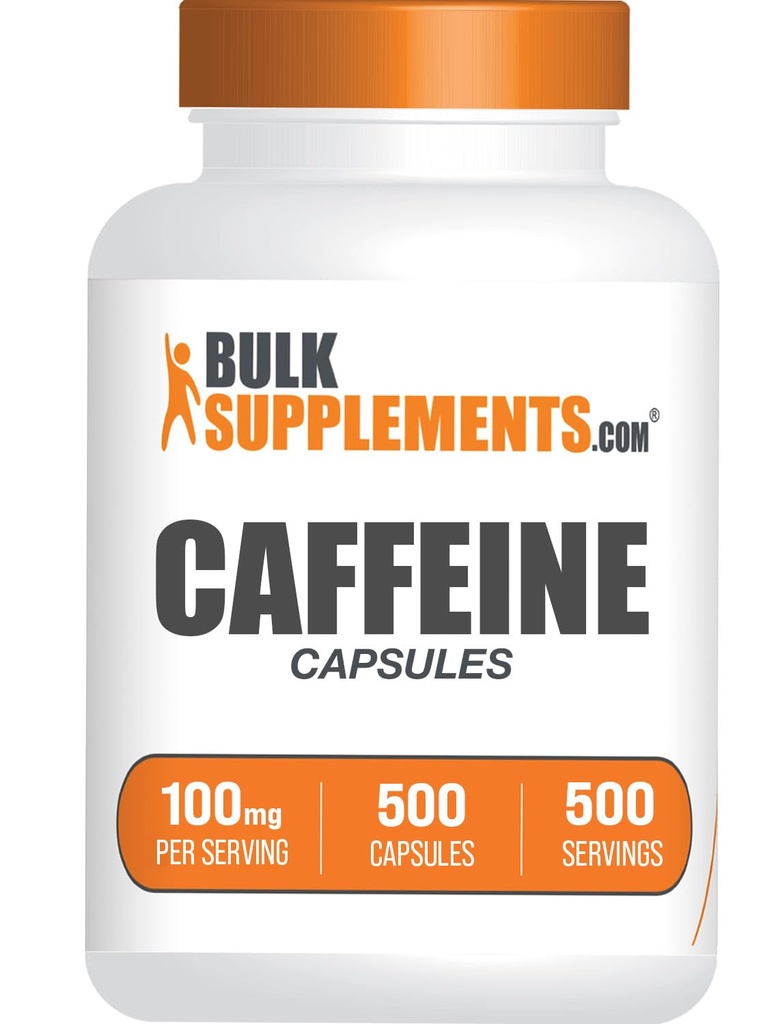 BulkSupplements.com Caffeine 100 מ"ג כמוסות - Caffeine Pills 100 מ"ג, תוספת עבור אנרגיה Boost - Gluten Free, 1 קפסולה לשרת, 500 Count (Pack of 1)