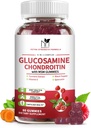 Glucosamine Chondroitin Gummies משולש כוח (1,000mg Glucosamine,750 מ"ג Chondroitin) עם MSM, Turmeric, Quercetin, ויטמין E, תוסף תמיכה משותפת, Antioxidant 60 מסטיק פטל פלמורטין