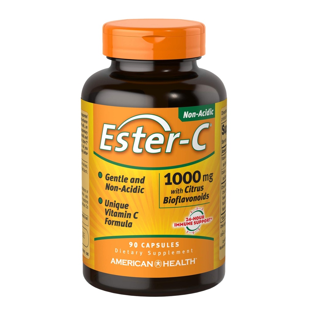 Ester-C American Health with Citrus Bioflavonoids קפסולות - 24Hour Immune Support, Gentle On Stomach, non-Acidic ויטמין C - Non-GMO, Gluten-Free - 1000 מ"ג, 90 Count Count Count