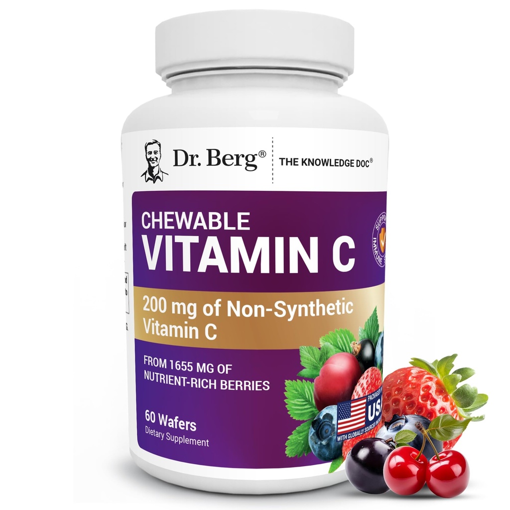Dr. Berg Chewable ויטמין C Complex - Made with Organic, non-GMO Berries - 60 טעים Wafers