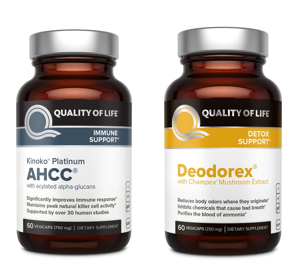 איכות החיים All Natural Immune Support and Detox Bundle - Kinoko Platinum AHCC Mushroom Extract - Deodorex Detox תמיכה תוסף תמיכה