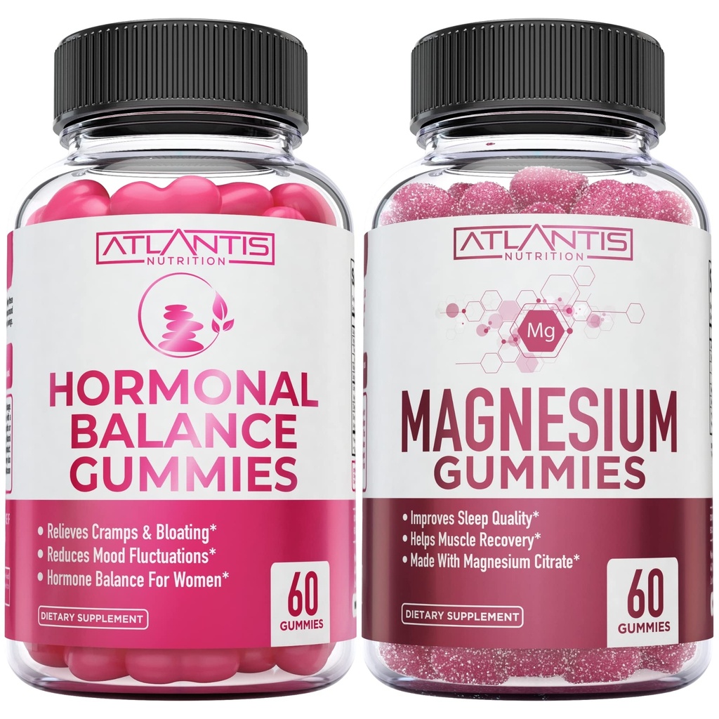 Hormonal Balance & Magnesium Gummies עבור שריר Cramps, PM חניכיים Alleviate Bloating & Mood Swings, Magnesium Helps Prevent Cramps & מקדם התאוששות שרירים - 60 חניכיים טבעוניות Per Bottle