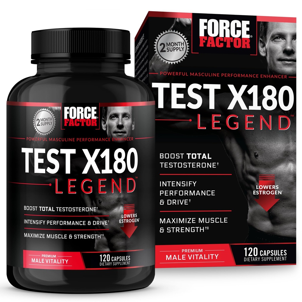 Force Factor Test X180 Legend Testosterone Booster for Men to Build Muscle & Strength, Performance, Testosterone Supplement for Men’s Health, Testosterone Support, 120 Capsules