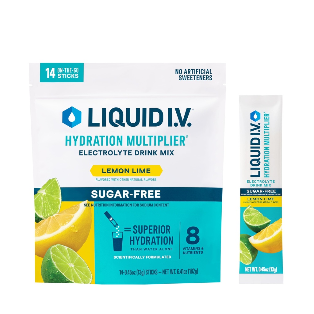 נוזל I.V. hydrotion Multiplier Sugar-Free - לימון Lime | אבקת אלקטרוליטית שתו לערבב | 1 Pack (14 משרתים)