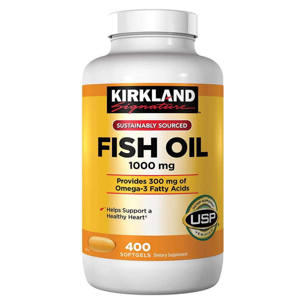 Kirkland Signature Omega-3 Fish Oil Concentrate 1000 mg Fish Oil with 30% Omega-3s (300 mg) , 1,200 SoftGels (3 Bottles of 400)