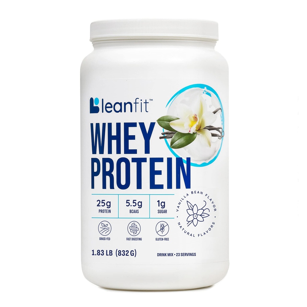 LeanFit WHEY חלבון טבעי וניל - 100% אבקת חלבון Whey, 24g חלבון Per המשרת - Grass-Fed, Gluten-Fed, Low Carb, BCAAs, Amino Acid - 23 משרתות, 1.83 פאונד Tub Tub Tub Tub Tub.