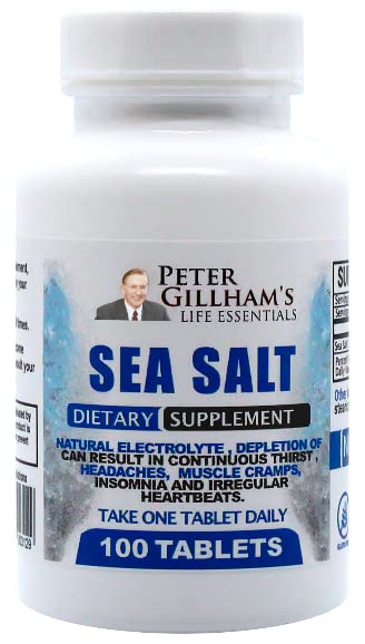 פיטר's Choice Sea Salt Sodium Chloride 450 מ"ג, 100 טבליות, תמיכה אלקטרוליטית ומאזן, אתלטיק פוסט עבודה hydration & Recovery. סיוע מזג אוויר חם מיוצר בארה"ב