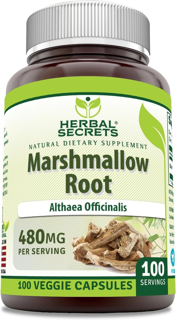 סודות צמחיים Marshmallow לחלץ תוסף | 480 Mg | 100 Veggie קפסולות | Non-GMO | Get Free | Made in USA