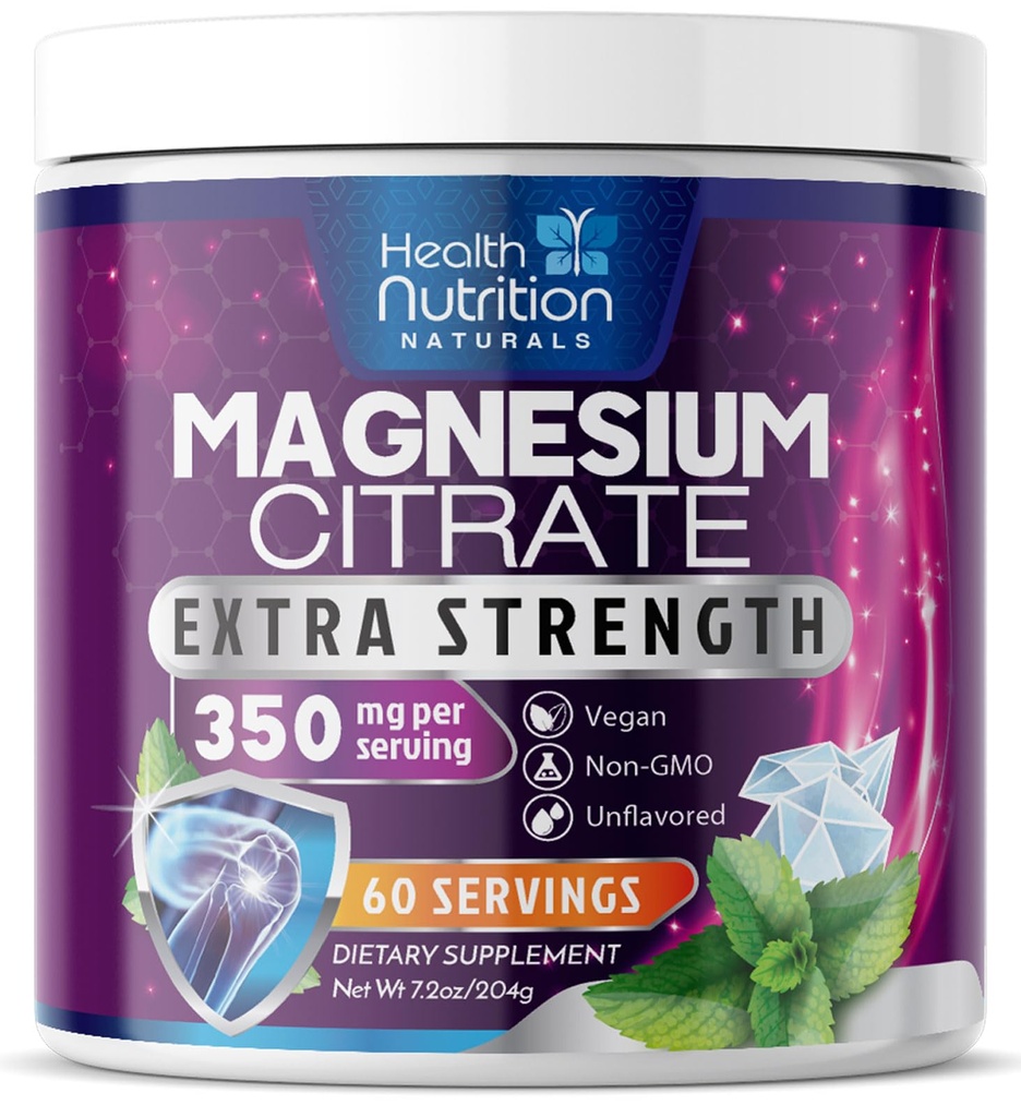 Magnesium Citrate תוסף 350 מ"ג - Magnesium Citrate אבקת לשתות לערבב Unflavored - Mag Citrate & Aquamin תוספי עבור העצם, הלב והשרירים תמיכה, סוכר חינם, Gluten חינם, טבעוני - 60 משרתים