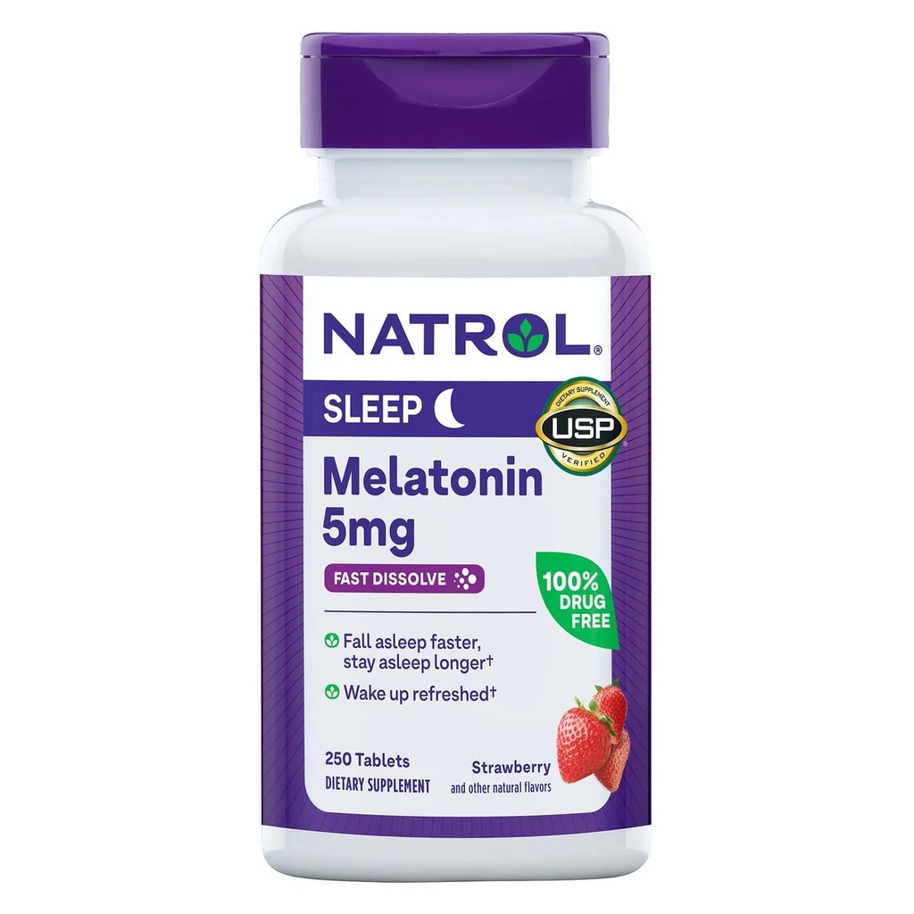 Natrol Melatonin 5 Mg, 250 טבליות Fast Dissolves Strawberry Flavor