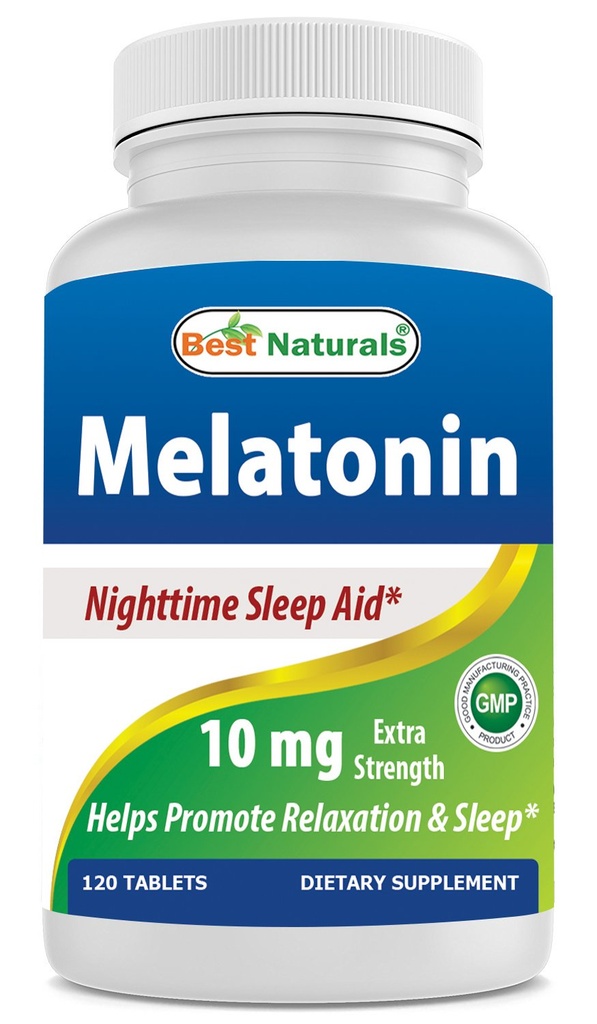 Best Naturals Melatonin 10 מ"ג טבליות (Non-GMO) - מסייעות לקדם רגיעה ושינה - 120 הרוזן
